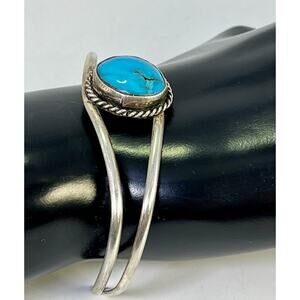 Native American Sterling Silver Cabochon Turquoise Southwest 7” Cuff Bracelet